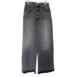 Hudson (27) James High Rise Wide Leg Raw Hem Jeans Black Gray Designer